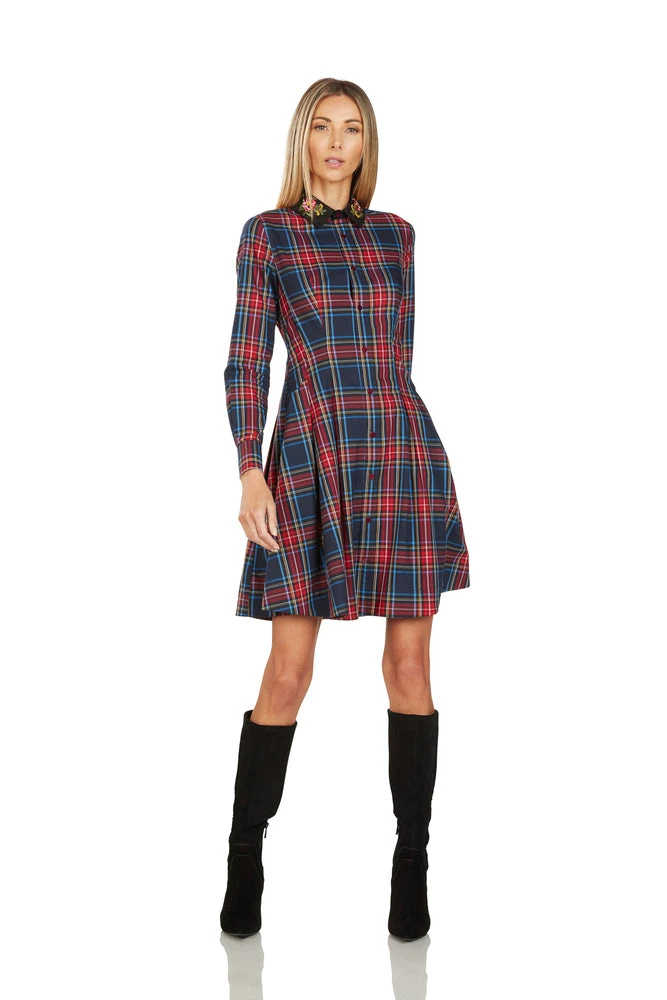 TRACY EMBROIDERED COLLAR TARTAN DRESS 3 TRACY EMBROIDERED COLLAR TARTAN DRESS
