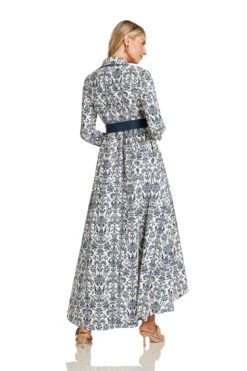 CONSTANCE MAXI DRESS NAVY DAMASK -Fashion Dress-Trish Scully ConstanceMaxiNavyDamask 1673 WEB