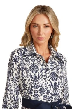 CONSTANCE MAXI DRESS NAVY DAMASK -Fashion Dress-Trish Scully ConstanceMaxiNavyDamask 1681 WEB