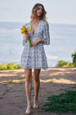 GRACE MINI DRESS BLUE FLORAL 22 GRACE MINI DRESS BLUE FLORAL -Fashion Dress-Trish Scully DSC01664