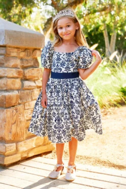 ARIELLE DRESS NAVY DAMASK 10 ARIELLE DRESS NAVY DAMASK -Fashion Dress-Trish Scully DSC02571