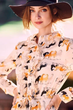 LEA BUTTON DOWN MAXI DRESS EQUESTRIAN PRINT -Fashion Dress-Trish Scully DSC06338