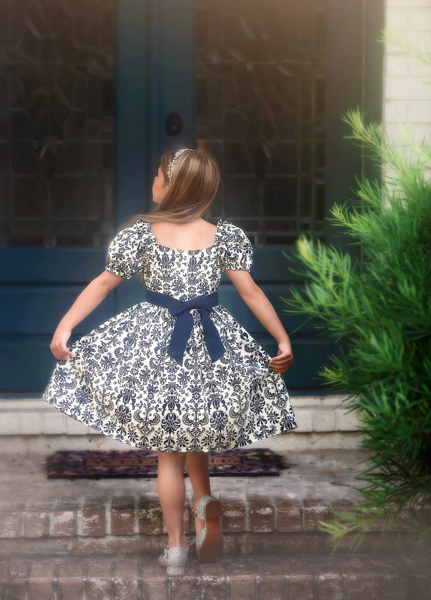 ARIELLE DRESS NAVY DAMASK 5 ARIELLE DRESS NAVY DAMASK - Image 3