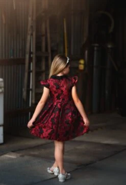 EVANGELINE DRESS CRIMSON JACQUARD 8 EVANGELINE DRESS CRIMSON JACQUARD -Fashion Dress-Trish Scully evangelinecrimnew3