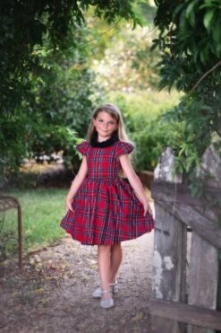 EVANGELINE DRESS ROYAL STEWART TARTAN -Fashion Dress-Trish Scully evangelinerstew